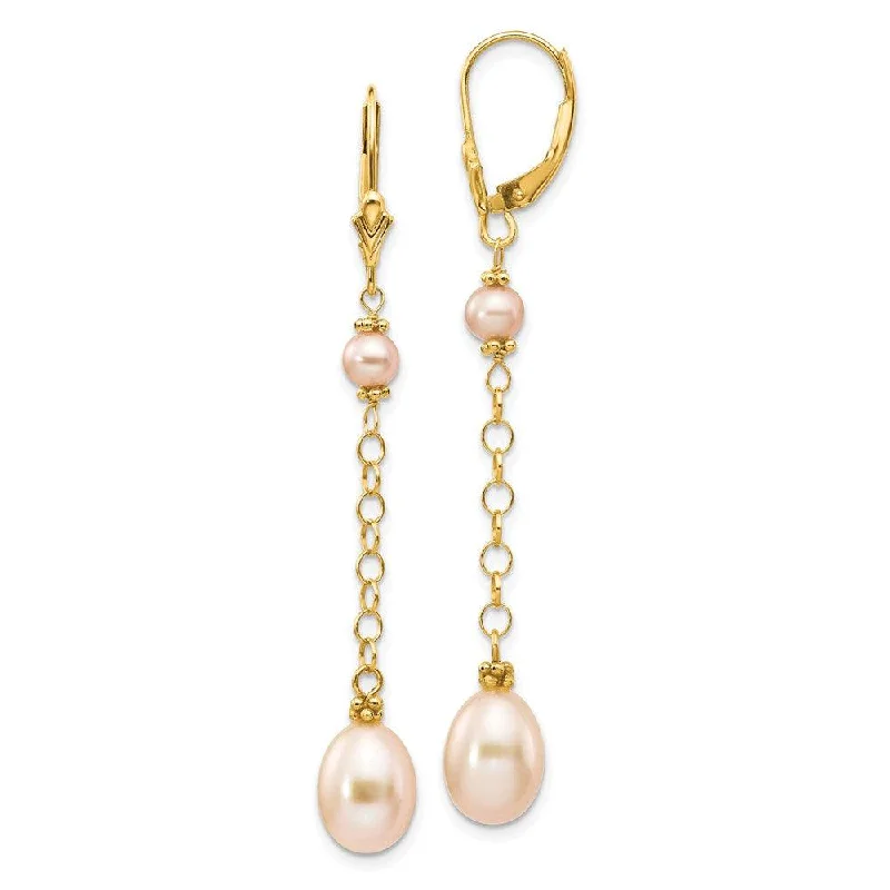 Twine bead earrings-14K 5-8mm Pink Freshwater Cultured Pearl Leverback Earrings