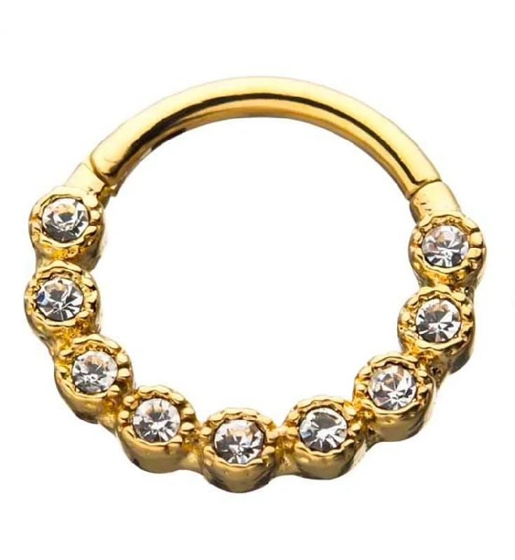 Timeless cameo rings-Gold PVD Spark CZ Hinged Segment Ring