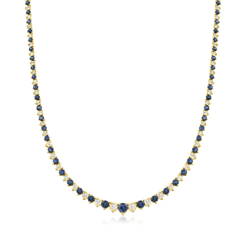 Kelp wave necklaces-Ross-Simons Sapphire and Diamond Tennis Necklace in 18kt Gold Over Sterling