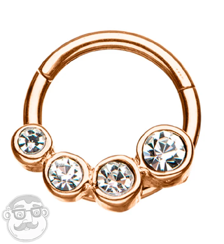 Faceted crystal rings-Glitz Rose Gold PVD Hinged Segment Ring