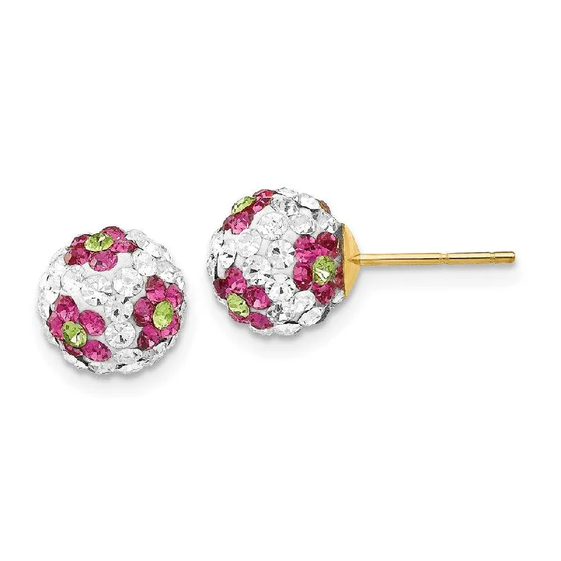 Matte enamel earrings-14k Crystal Pink Flowers 8mm Post Earrings