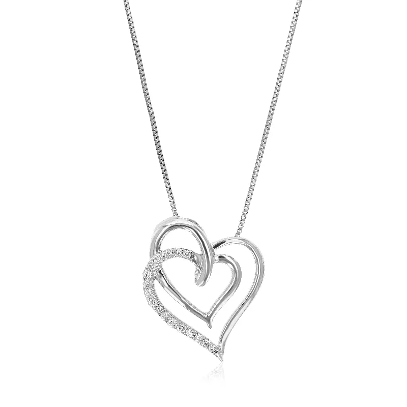 Faceted crystal necklaces-1/8 cttw Round Cut 17 Stones Lab Grown Diamond Heart Pendant Necklace .925 Sterling Silver 1/2 Inch With 18 Inch Chain