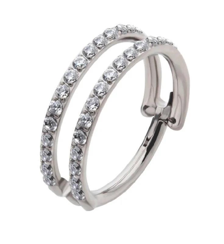 Bead row rings-Double Interval CZ Row Titanium Hinged Segment Ring