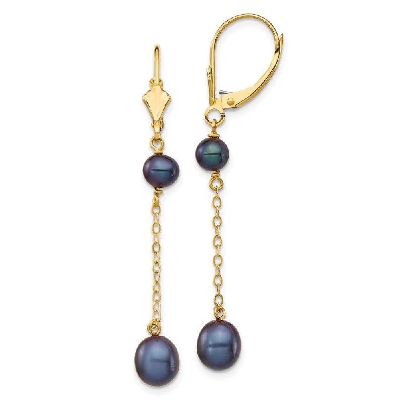 Silk thread earrings-14K 5-7mm Black Rice Freshwater Cultured Pearl Leverback Earrings