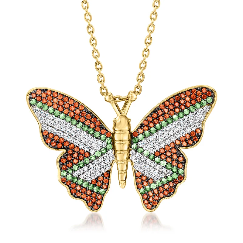 Hawk feather necklaces-Ross-Simons Multi-Gemstone Butterfly Pendant Necklace in 18kt Gold Over Sterling