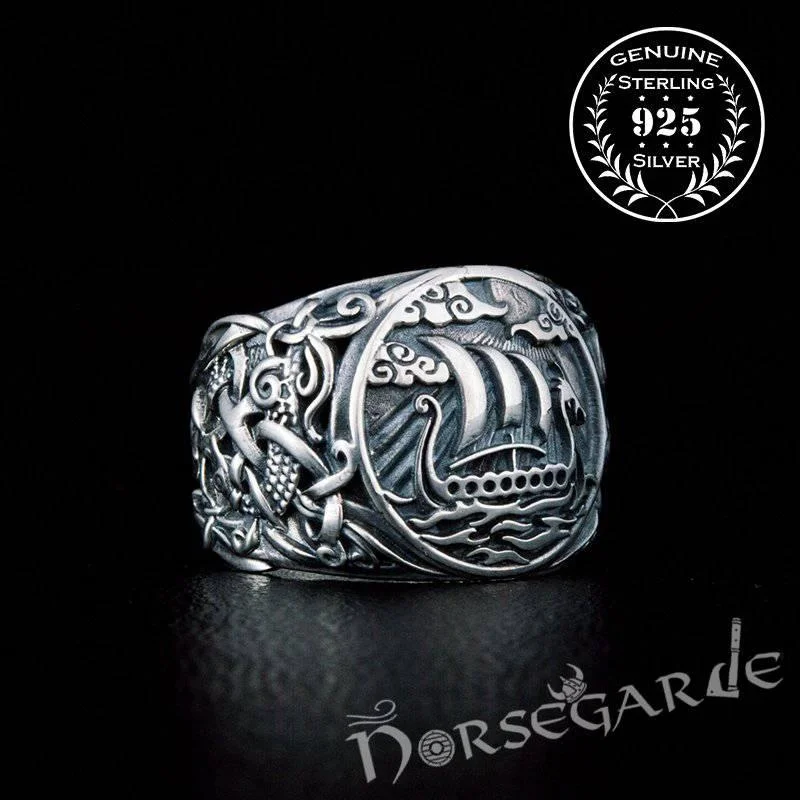 Timeless deco rings-Handcrafted Drakkar Mammen Style Ring - Sterling Silver