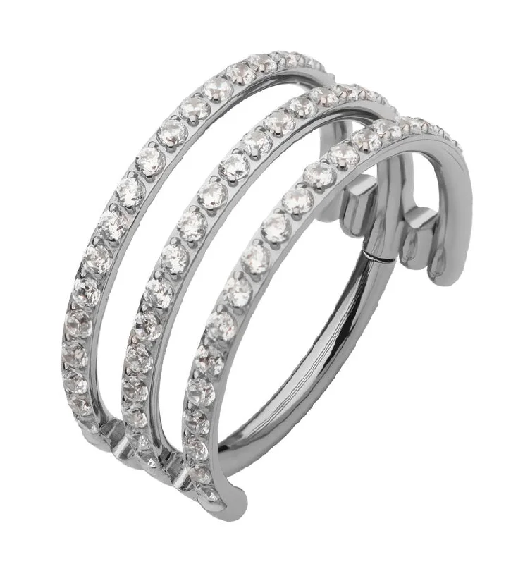 Crisp modern rings-Triple Interval Triple CZ Row Titanium Hinged Segment Ring