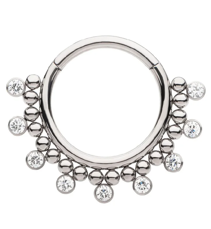 Petite pearl rings-Beaded Septennial Clear CZ Hinged Segment Ring