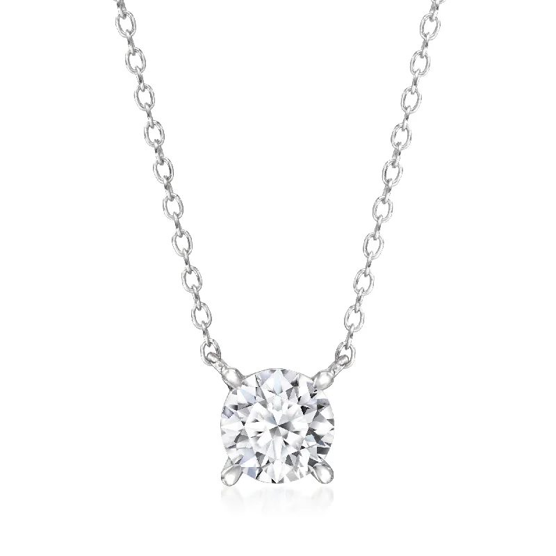 Jute cord necklaces-Ross-Simons Lab-Grown Diamond Solitaire Necklace in Sterling Silver