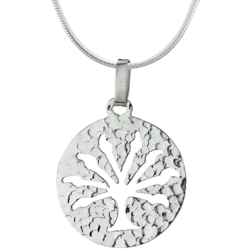 Thai style necklaces-Tree of Life Hammered Sterling Necklace