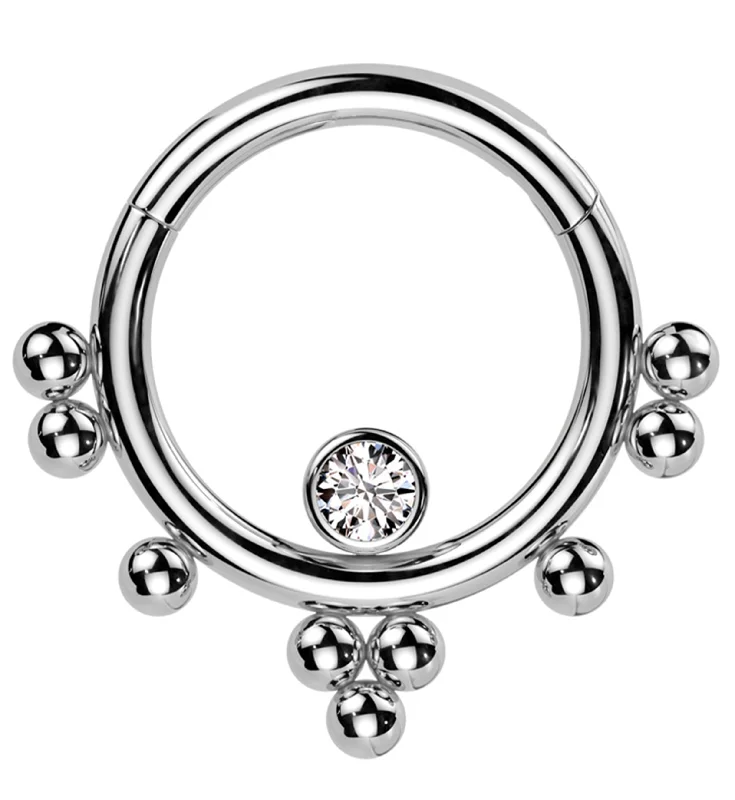 Raised band rings-Beaded Cluster Clear CZ Stainless Steel Hinged Segment Ring