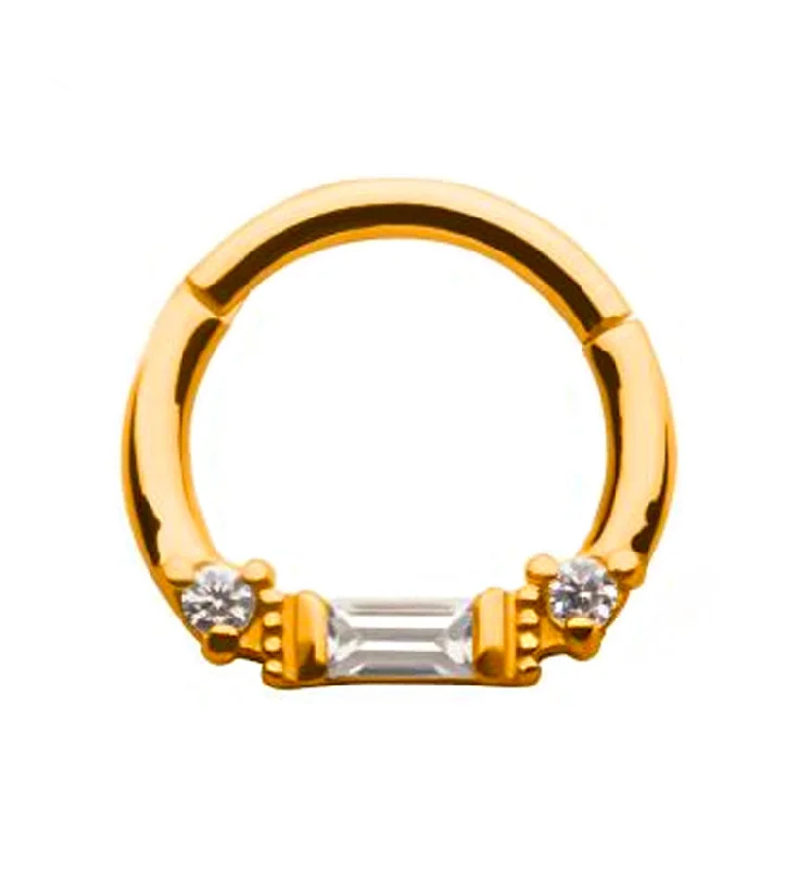 Zircon gem rings-Gold PVD Round & Baguette CZ Beaded Hinged Segment Ring