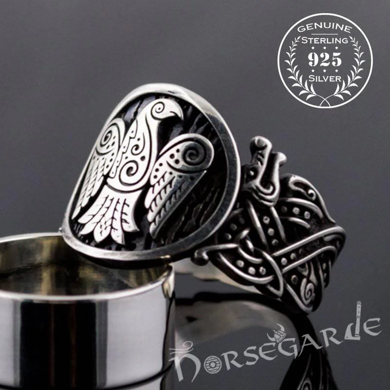 Dual alloy rings-Handcrafted Eagle Jellinge Style Ring - Sterling Silver