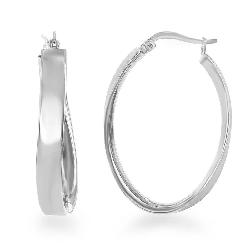 Pearl cluster earrings-Sterling Silver Curved Oval Hoop Earrings