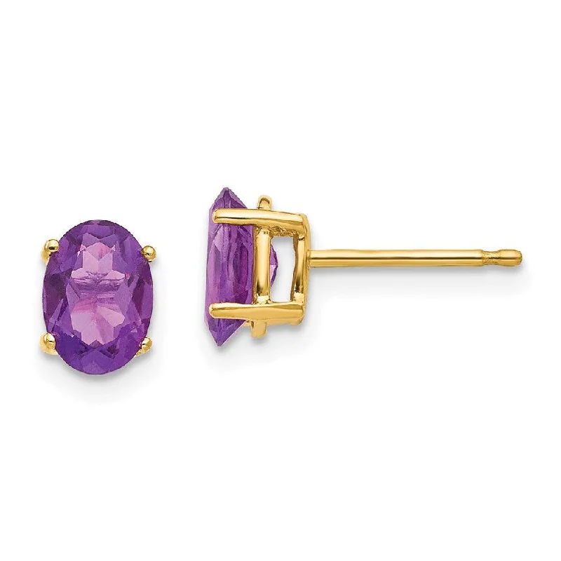 Baroque style earrings-14k 7x5mm Oval Amethyst Earrings