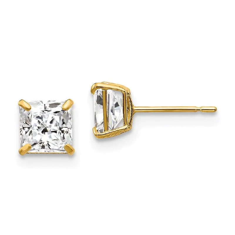 Silk thread earrings-14k 5mm Square CZ Post Earrings