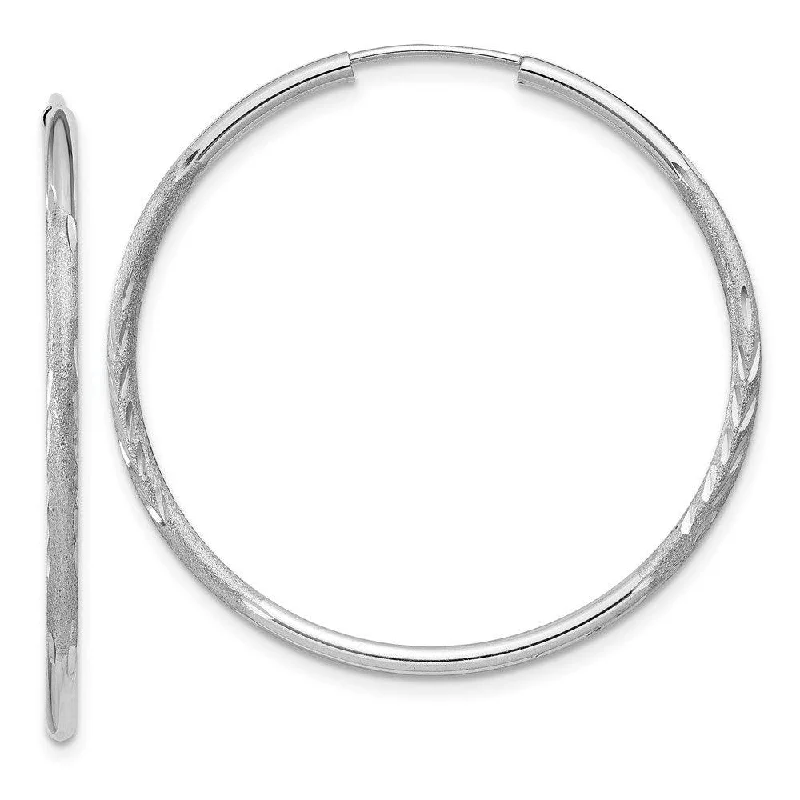 Slip knot earrings-14k White Gold 1.5mm Diamond-cut Endless Hoop Earrings