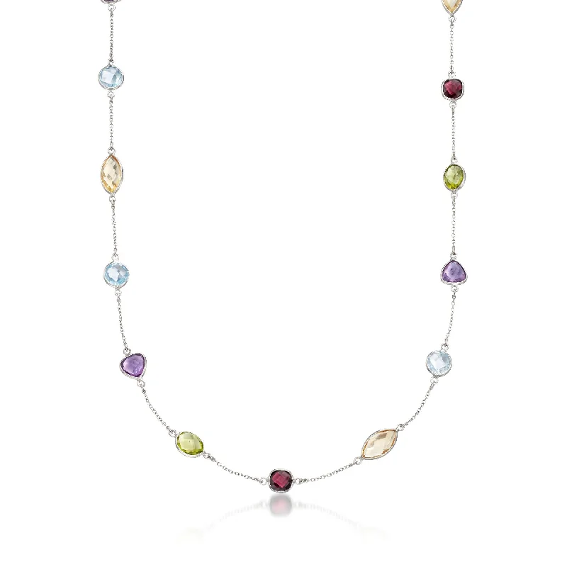 Waxing moon necklaces-Ross-Simons Multi-Stone Station Necklace in Sterling Silver