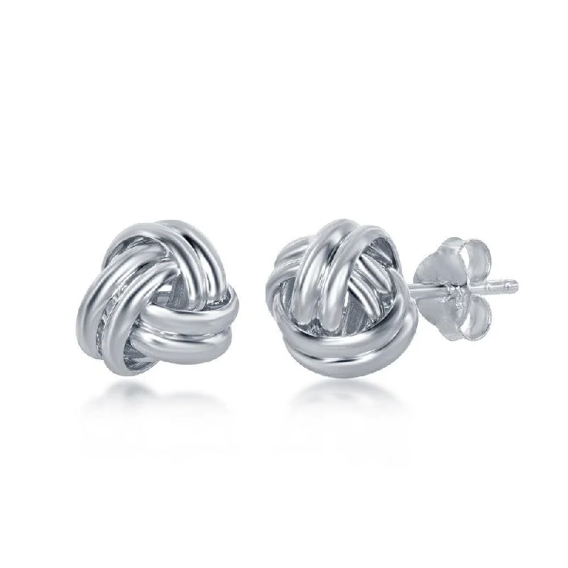 Stacked drop earrings-Sterling Silver Double Wire Love Knot Stud Earrings