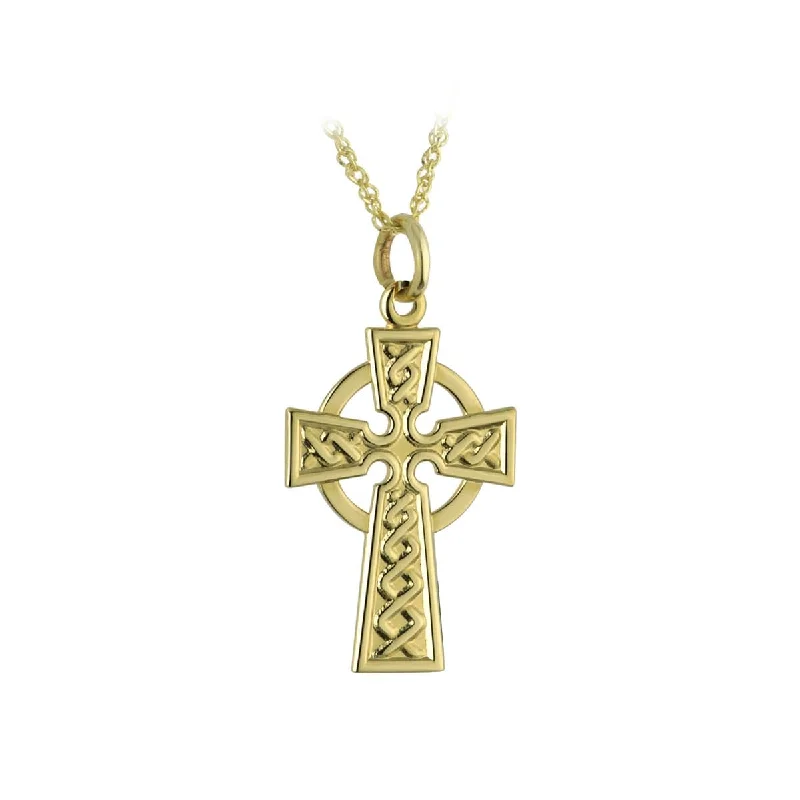 Relic coin necklaces-Gold Cross Necklace Small Cross Necklace Celtic Cross For Everyday Wear 18" Gold Chain With Cross 10K Gold Baby Cross Crafted by Our Maker-Partner in Co. Dublin