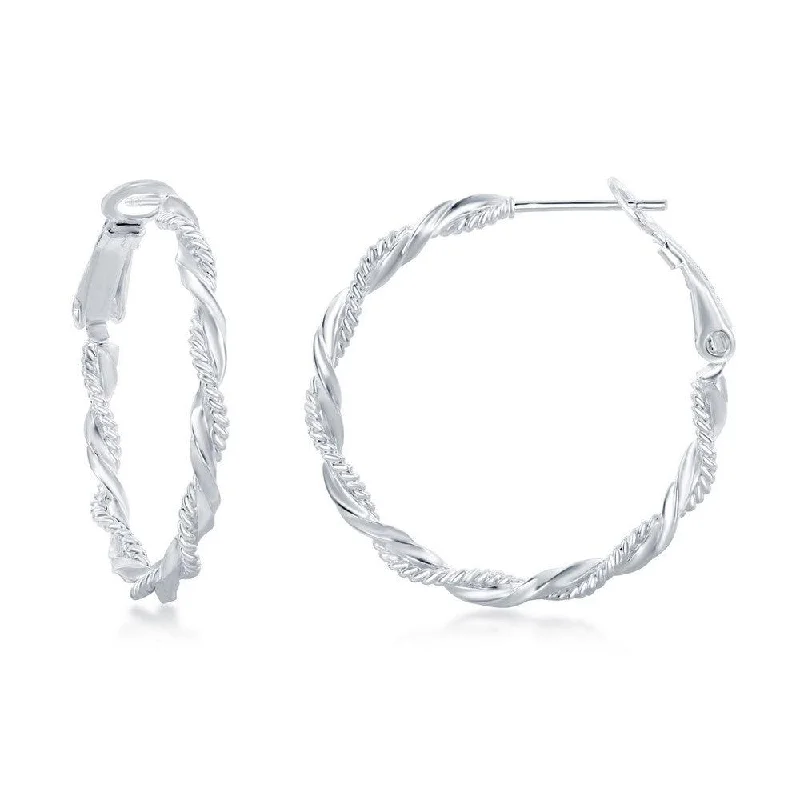 Branch hoop earrings-Sterling Silver Rope and Twist Design Hoop Earrings