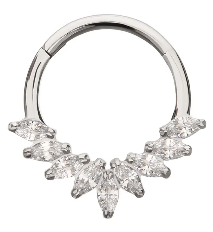 Sloped shank rings-Half Crown Cluster Clear CZ Titanium Hinged Segment Ring