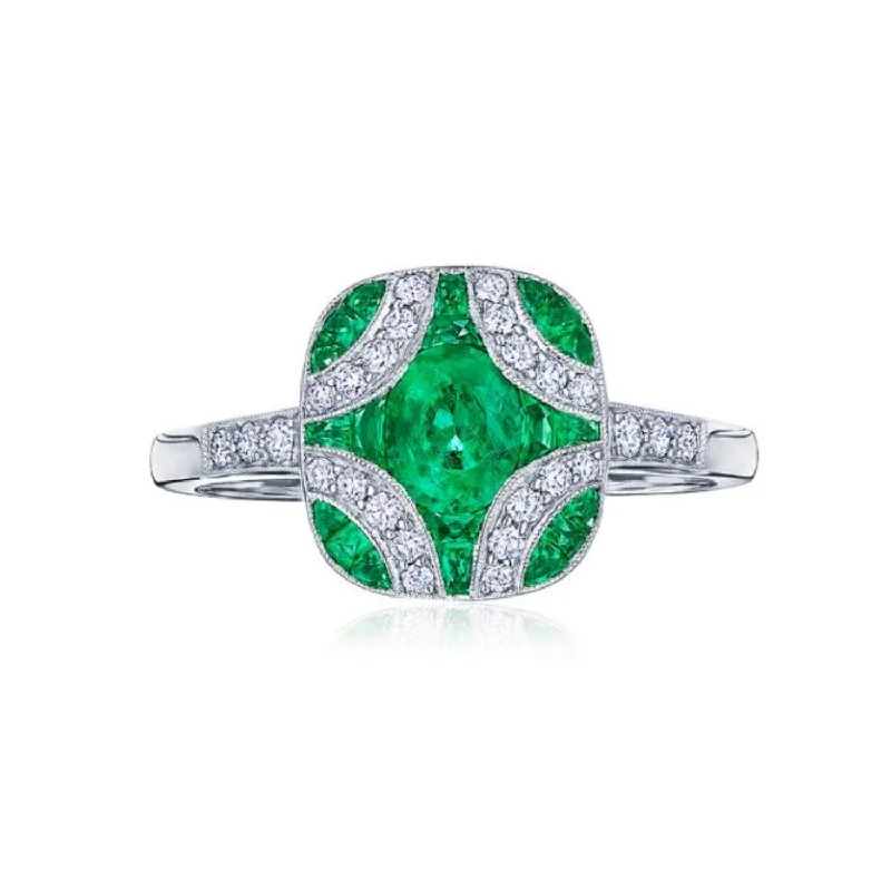 Stranded motif rings-18K Gold 20th Century Diamond and Emerald Ring