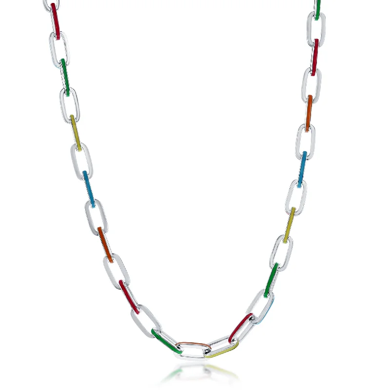 Nebula star necklaces-Sterling Silver Multi-Color Enamel Paperclip Necklace