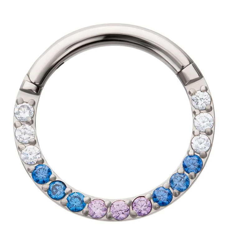 Tide style rings-Lavender Blue CZ Titanium Hinged Segment Ring