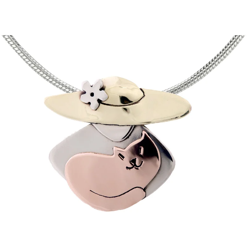 Circle shape necklaces-Cat Lover Mixed Metals Necklace