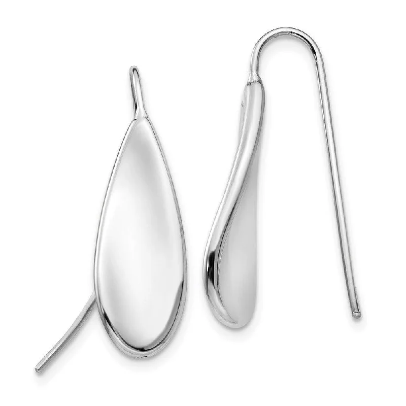 Round stud earrings-14k White Gold Curved Tear Drop Wire Earrings