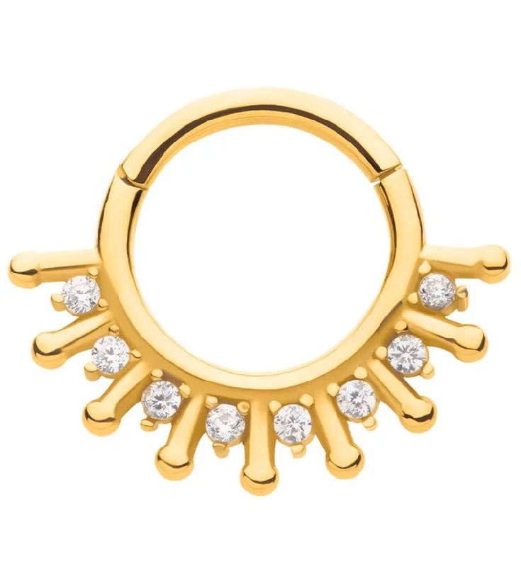 Timeless flair rings-Gold PVD Solar Rays CZ Stainless Steel Hinged Segment Ring