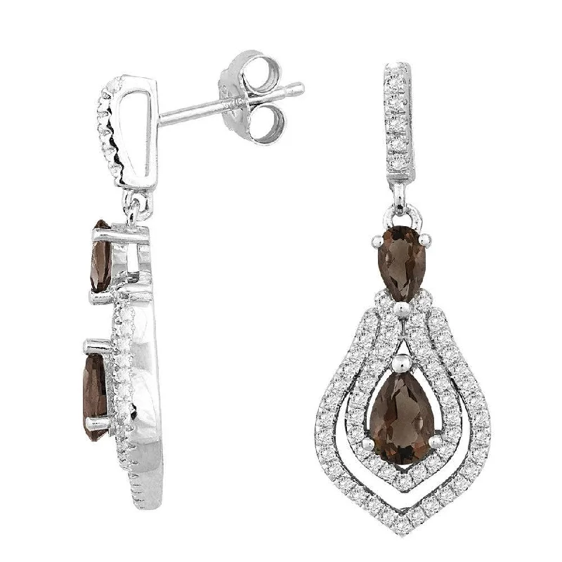 Jazz deco earrings-Sterling Silver Brown Smoky Quartz Topaz Earrings