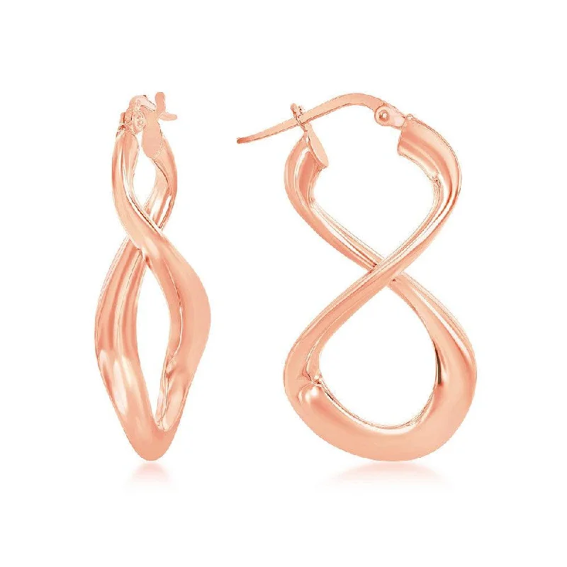 Thin rose earrings-Sterling Silver Rose Gold Plated Large Script Infinity Design Earrings