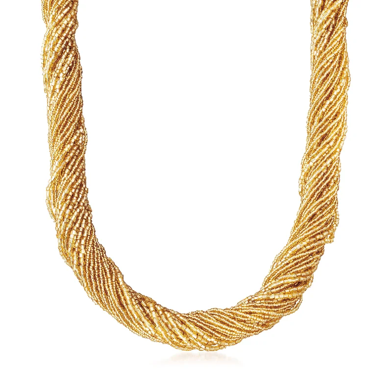 Slip knot necklaces-Ross-Simons Italian Golden Murano Glass Bead Torsade Necklace With 18kt Gold Over Sterling