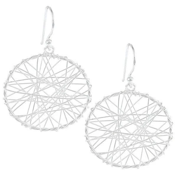 Twisted wire earrings-Sterling Silver Open Circle with Wire Criss-Crossing Earrings