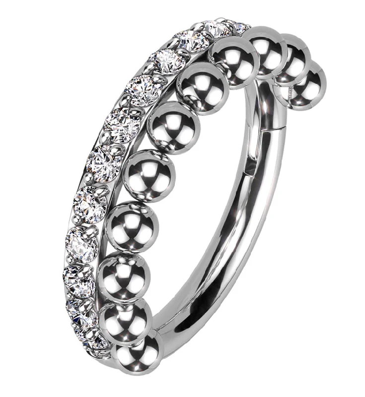 Timeless deco rings-Clear CZ Beaded Row Stainless Steel Hinged Segment Ring