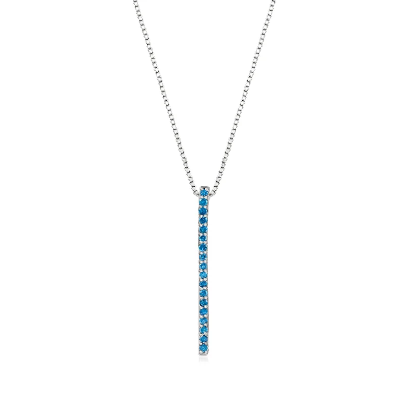 Child birthstone necklaces-Ross-Simons Blue and White Diamond Reversible Bar Pendant Necklace in Sterling Silver