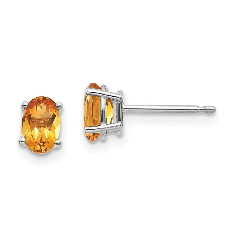 Sparkling gem earrings-14k White Gold 6x4mm Citrine Earrings