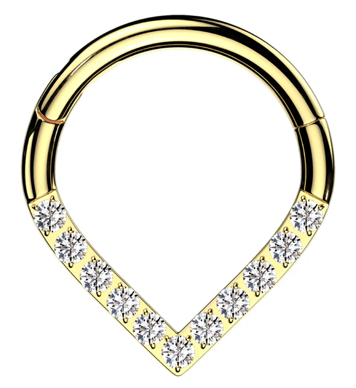 Solid gold rings-Gold PVD Point Clear CZ Stainless Steel Hinged Segment Ring