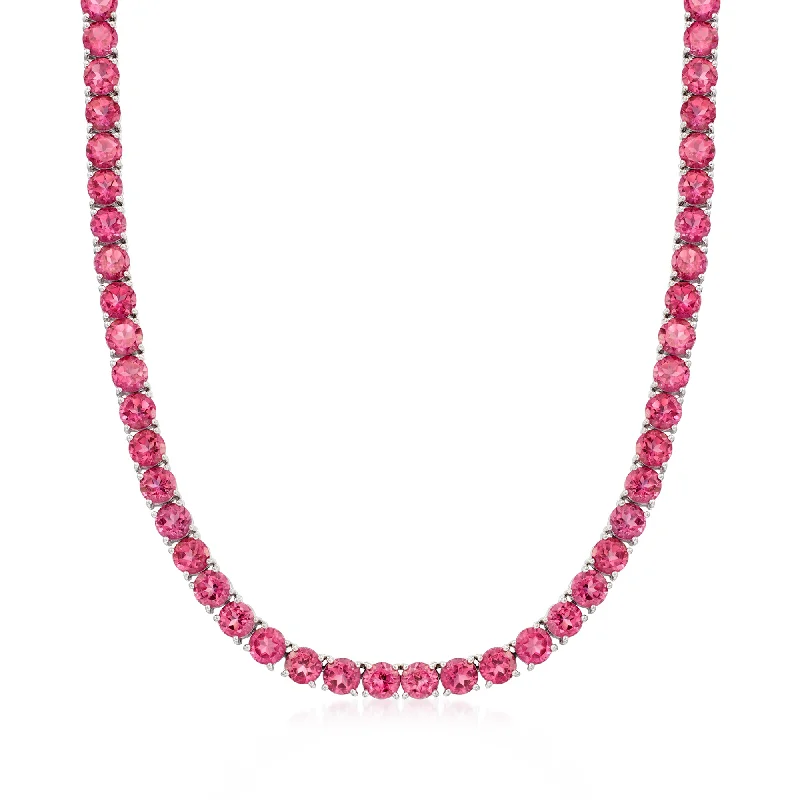 Chunky stone necklaces-Ross-Simons Pink Topaz Tennis Necklace in Sterling Silver