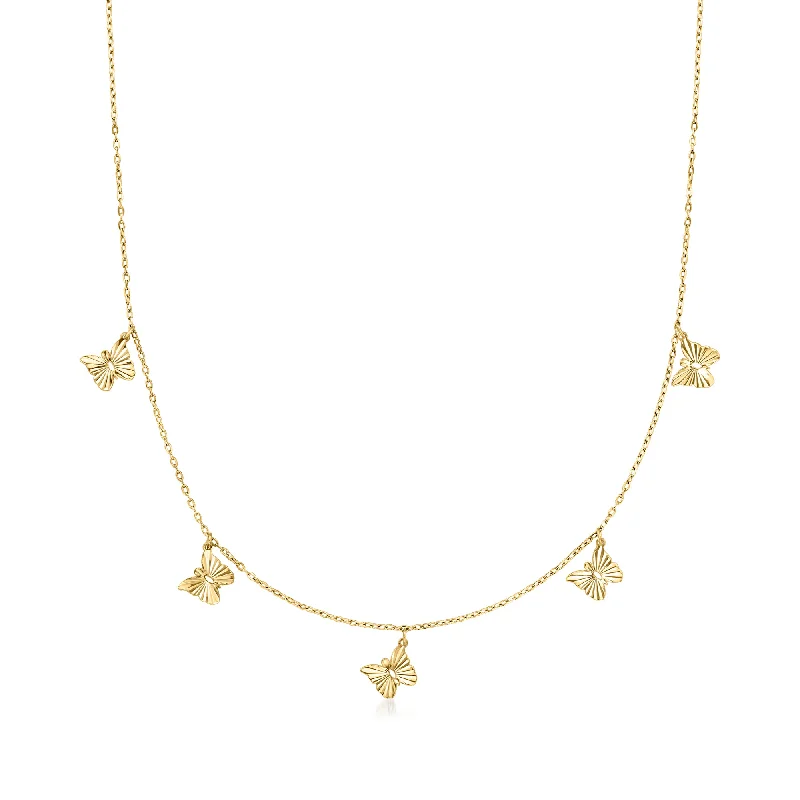 Dark wood necklaces-Ross-Simons Italian 18kt Yellow Gold Butterfly Station Necklace