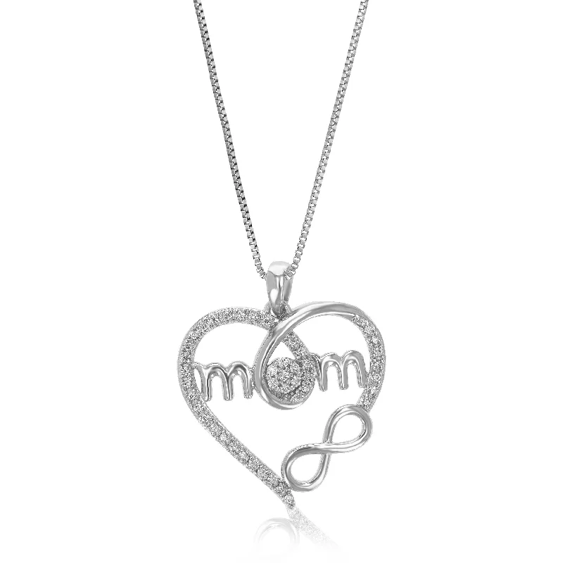 Woven knot necklaces-1/6 cttw Lab Grown Diamond Heart Pendant Necklace .925 Sterling Silver 3/4 Inch With 18 Inch Chain