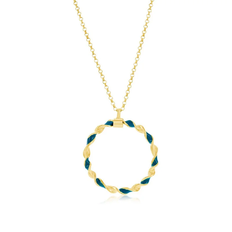 Alloy blend necklaces-Sterling Silver, Petrolio Enamel Twisted Necklace - Gold Plated