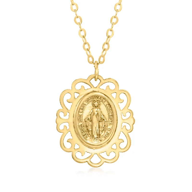 Wide bib necklaces-Ross-Simons Italian 14kt Yellow Gold Miraculous Medal Pendant Necklace