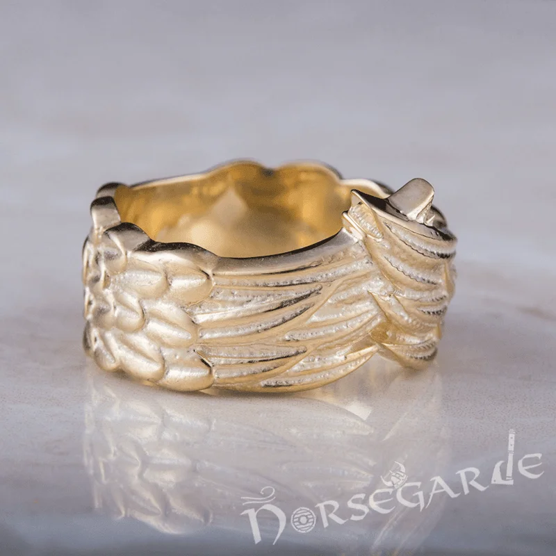 Stamped letter rings-Handcrafted Raven Wing Ring - Gold