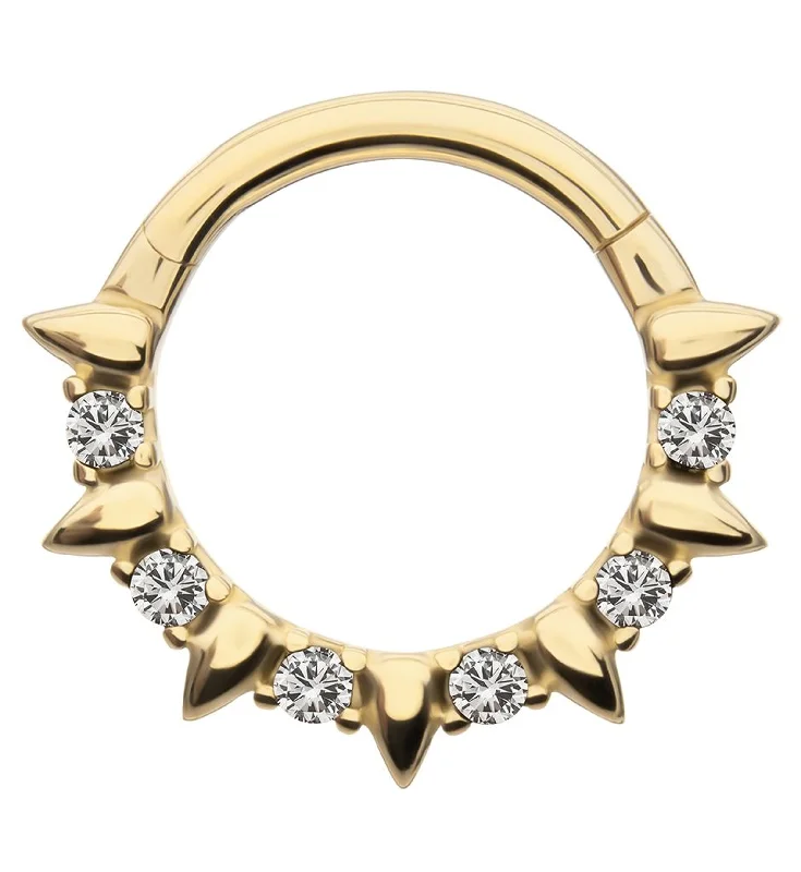 Opulent cocktail rings-14kt Gold Clear CZ Barbed Hinged Segment Ring