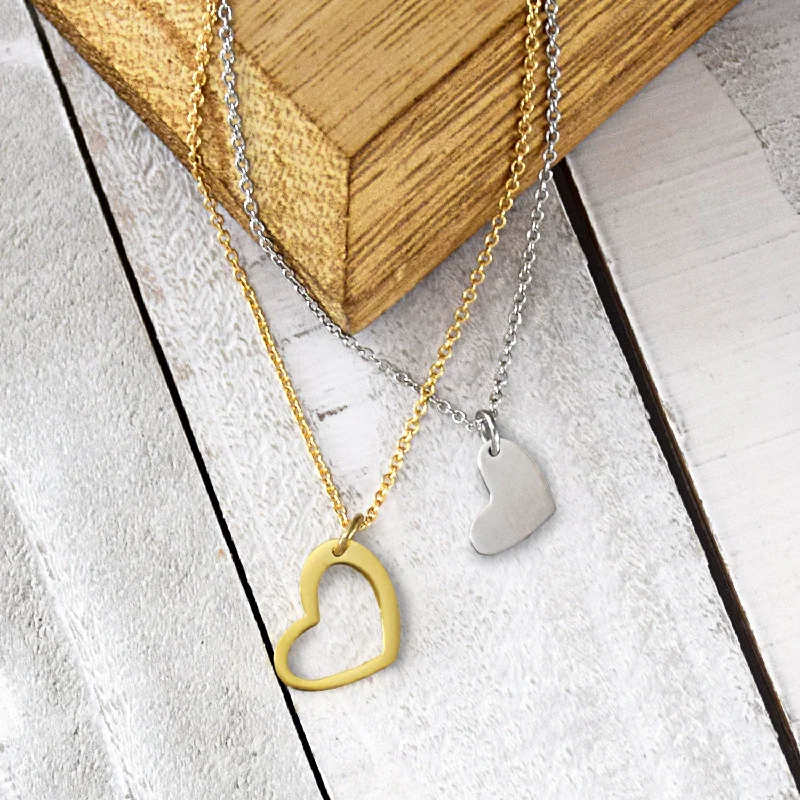 Reed weave necklaces-Mother and Daughter Heart Necklace - Heart Necklace Set