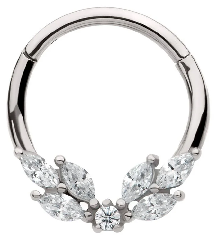 Timeless vow rings-Wreath Clear CZ Stainless Steel Hinged Segment Ring