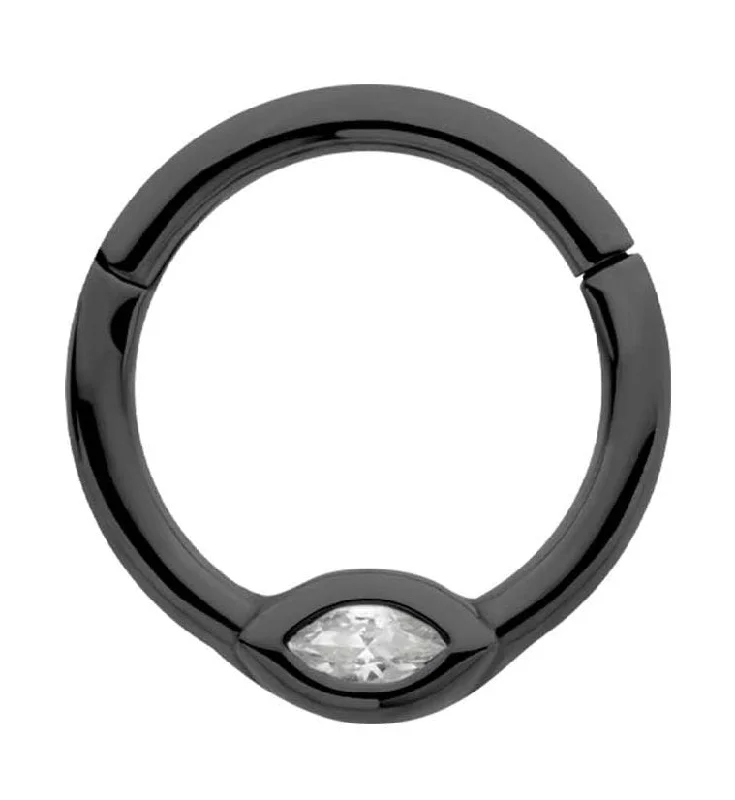 Rose quartz rings-Black PVD Oval Clear CZ Stainless Steel Hinged Segment Ring